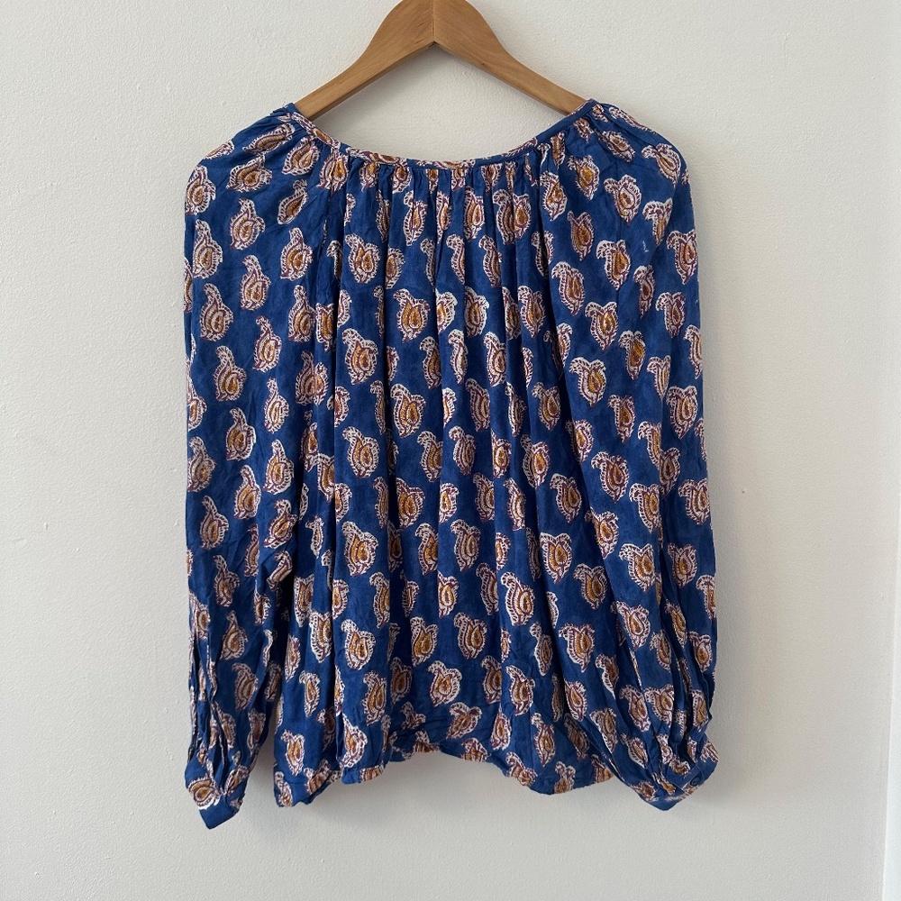 Emerson Fry Frances Blouse in Blue Paisley Flowers | Size Medium - Picture 7 of 13